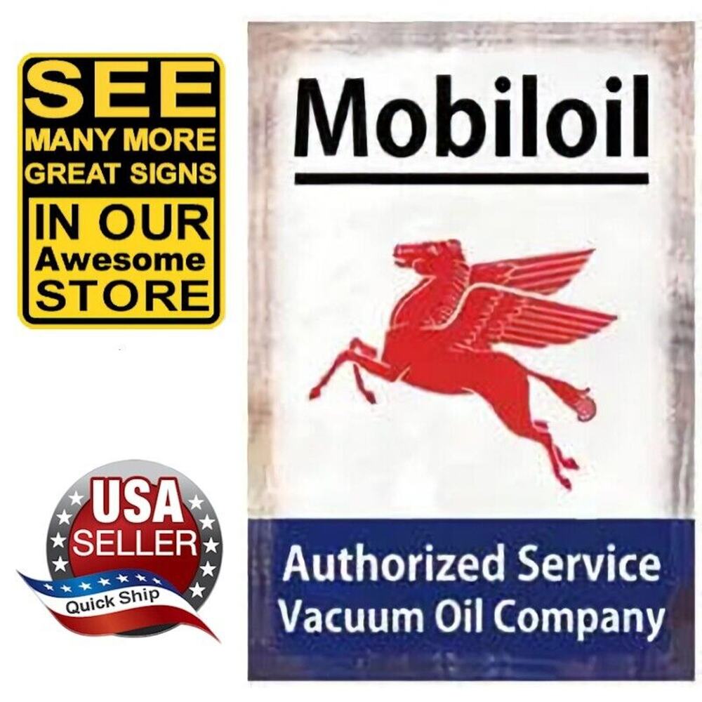 Tin Sign • Petroliana • Mobiloil Authorized Service •Vacuum Oil Company •Pegasus
